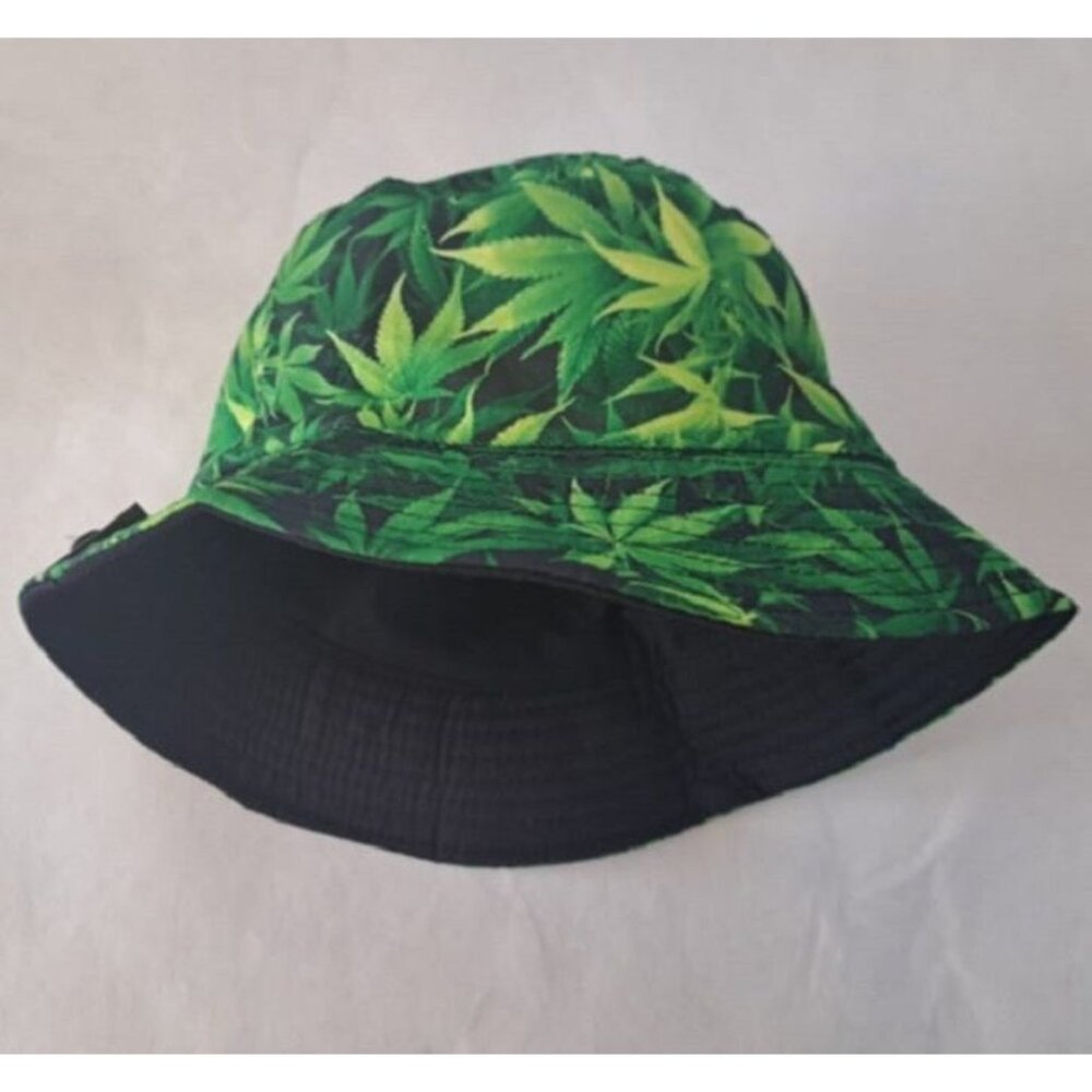 New Green Repeating Pot Leaf Marijuana Bucket Hat Adult One Size Smoke Weed NWT - Picture 2 of 2